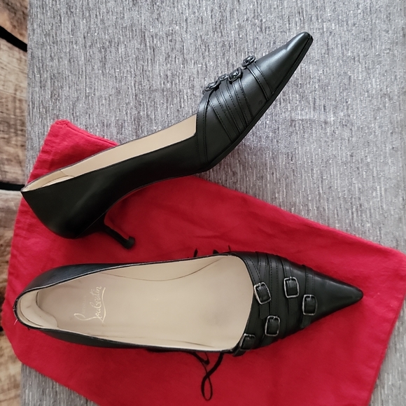 Christian Louboutin Shoes Authentic Christian Louboutin Kitten Heel Buckle Black Pumps Size
